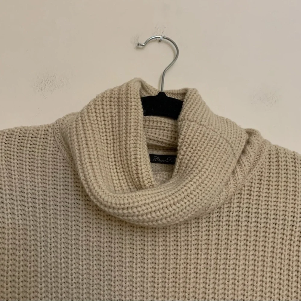 Zara Chunky Cotton Knit Asymmetric Hem Turtleneck Sweater